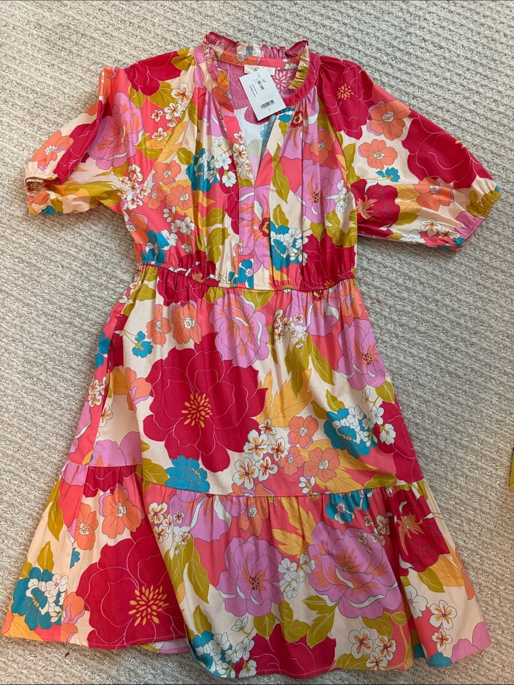 NWT Short sleeve v neck red pink floral Dress office modest small